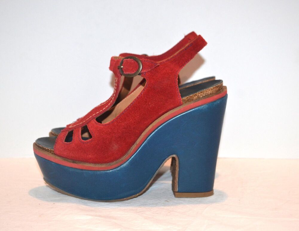 Vintage Red and Blue Platform Chunky Shoe